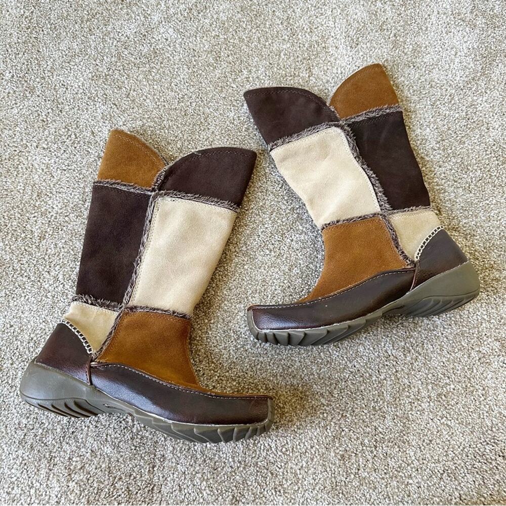 Vintage Y2K Sporto Chocolate Brown Suede Patchwork Under The Knee Boots Size 6
